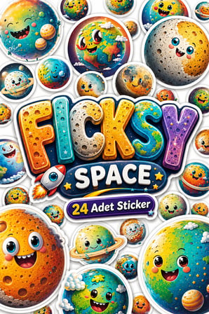Sevimli Gezegenler Sticker Seti - 24 Adet Yuvarlak Etiket Çıkartma