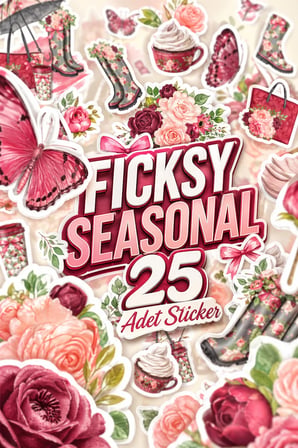 Sevimli Sonbahar Kış Temalı Çiçek Sticker Seti - 25 Adet Etiket Çıkartma