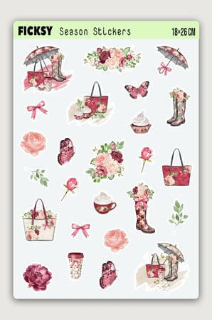 Sevimli Sonbahar Kış Temalı Çiçek Sticker Seti - 25 Adet Etiket Çıkartma