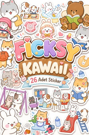 Kawaii Stili Sevimli Anne Bebek Çocuk Hayatı Sticker Seti - 26 Adet Etiket Çıkartma