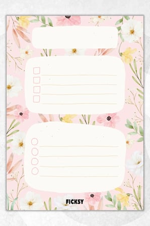 A5 Çiçek Bloknot Çizgili Defter - 50 Yaprak - Memopad - Notepad - Not Defteri - Not Kağıdı