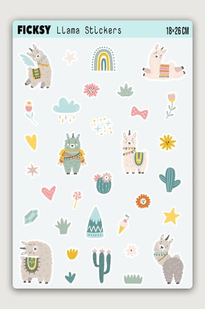 Sevimli Lama Sticker Seti - 30 Adet Etiket Çıkartma
