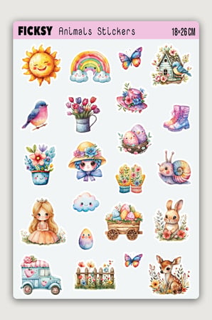 Sevimli Hayvanlar Sticker Seti - 22 Adet Etiket Çıkartma