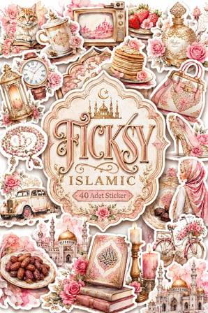 İslam Sticker Seti - 40 Adet Etiket Çıkartma - Muslim - Ramazan - Ramadan - Tesettür - Hijab Girl