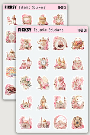 İslam Sticker Seti - 40 Adet Etiket Çıkartma - Muslim - Ramazan - Ramadan - Tesettür - Hijab Girl