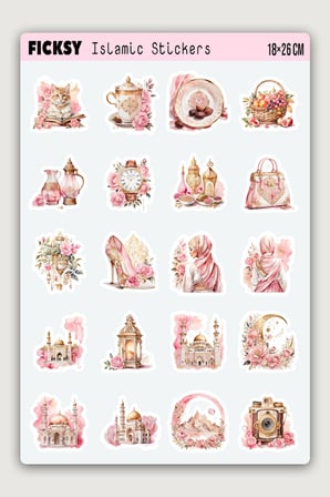 İslam Sticker Seti - 40 Adet Etiket Çıkartma - Muslim - Ramazan - Ramadan - Tesettür - Hijab Girl