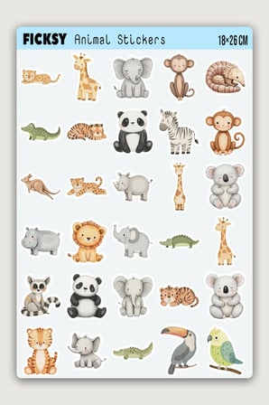Sevimli Hayvanlar Sticker Seti - 60 Adet Etiket Çıkartma