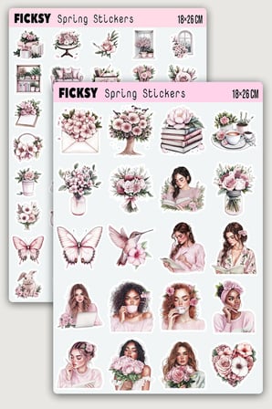 İlkbahar Yaz Çiçek Sticker Seti - 60 Adet Etiket Çıkartma