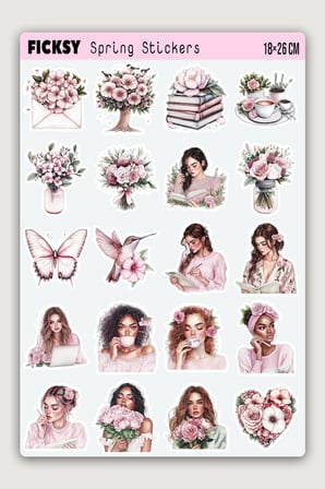 İlkbahar Yaz Çiçek Sticker Seti - 60 Adet Etiket Çıkartma