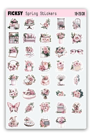 İlkbahar Yaz Çiçek Sticker Seti - 60 Adet Etiket Çıkartma