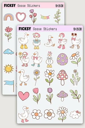 Sevimli Ördek Sticker Seti - 50 Adet Etiket Çıkartma
