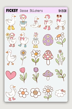 Sevimli Ördek Sticker Seti - 50 Adet Etiket Çıkartma