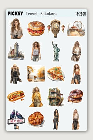 Newyork Turu Sticker Seti - Amerika Seyahat Travel Gezi Sticker - 40 Adet Etiket Çıkartma