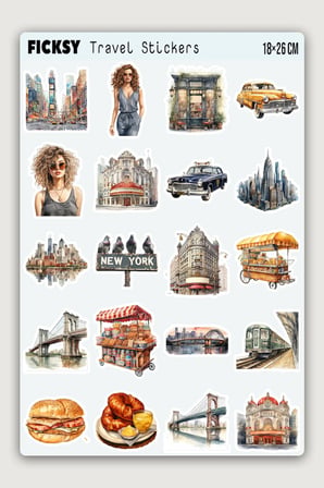Newyork Turu Sticker Seti - Amerika Seyahat Travel Gezi Sticker - 40 Adet Etiket Çıkartma