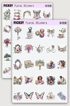 Bahçe Keyfi Çiçek Sticker - 50 Adet Etiket Çıkartma
