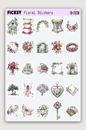 Bahçe Keyfi Çiçek Sticker - 50 Adet Etiket Çıkartma