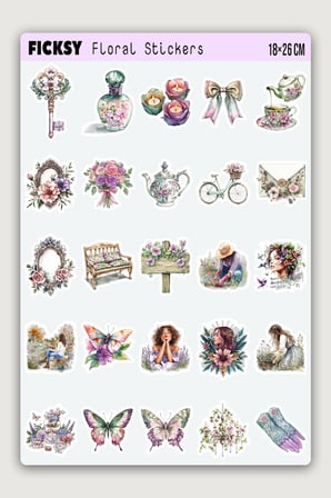 Bahçe Keyfi Çiçek Sticker - 50 Adet Etiket Çıkartma