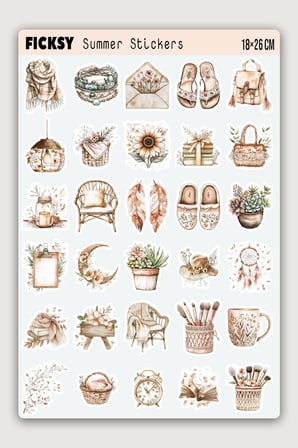 Boho Tarzı İlkbahar Yaz Sticker Seti - 50 Adet Etiket Çıkartma