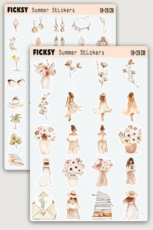 Boho Yaz Modası Sticker Seti – Sahil Temalı - 60 Adet Etiket Çıkartma