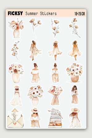 Boho Yaz Modası Sticker Seti – Sahil Temalı - 60 Adet Etiket Çıkartma