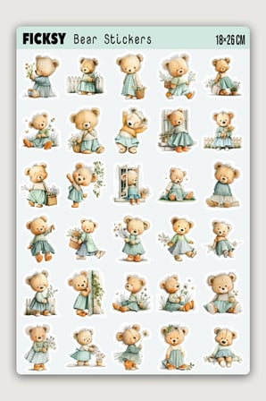 Sevimli Ayıcık Sticker Seti - 30 Adet Etiket Çıkartma