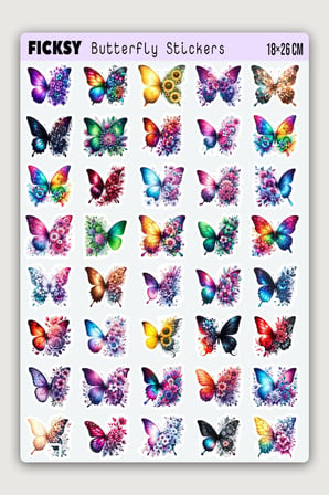 Sevimli Kelebekler Sticker Seti - 40 Adet Etiket Çıkartma
