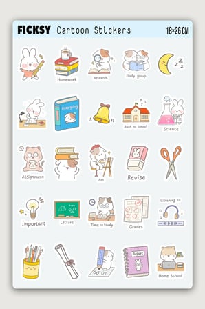 Kawaii Sevimli Öğrenci Sticker Seti - 50 Adet Etiket Çıkartma