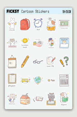 Kawaii Sevimli Öğrenci Sticker Seti - 50 Adet Etiket Çıkartma