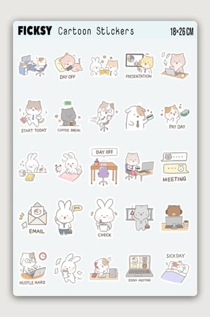 Kawaii Çalışma Günü Sticker Seti - Planlayıcı Sticker - 25 Adet Etiket Çıkartma