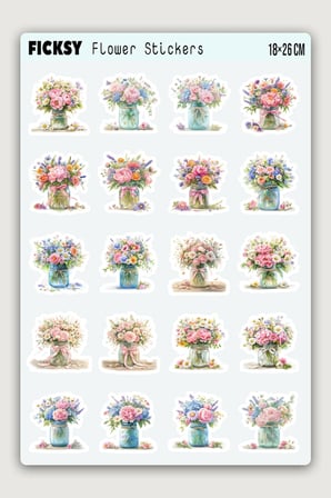 Çiçek Sticker Seti - 20 Adet Etiket Çıkartma