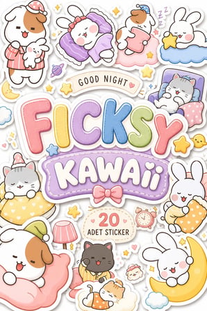 Kawaii Uyku Temalı Sticker Seti - 20 Adet Etiket Çıkartma