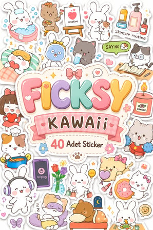 Kawaii Öz Bakım Günlük Rutin Sticker Seti - 35 Adet Etiket Çıkartma