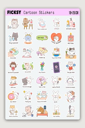 Kawaii Öz Bakım Günlük Rutin Sticker Seti - 35 Adet Etiket Çıkartma
