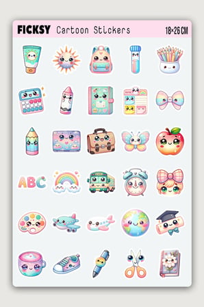Okul Temalı Sticker Seti - 30 Adet Etiket Çıkartma