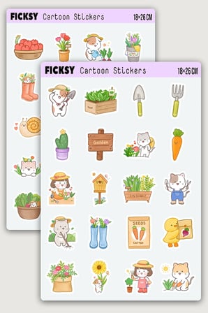 Kawaii Sevimli Bahçıvan Sticker Seti - 40 Adet Etiket Çıkartma