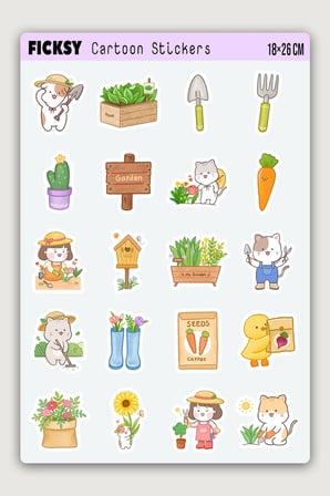 Kawaii Sevimli Bahçıvan Sticker Seti - 40 Adet Etiket Çıkartma