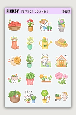 Kawaii Sevimli Bahçıvan Sticker Seti - 40 Adet Etiket Çıkartma