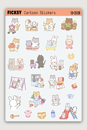 Kawaii Stili Sevimli Anne Bebek Çocuk Hayatı Sticker Seti - 47 Adet Etiket Çıkartma