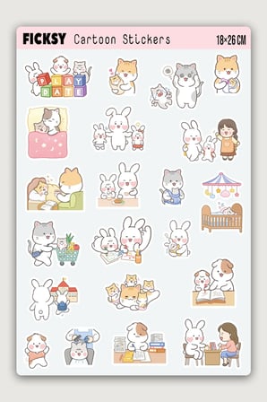 Kawaii Stili Sevimli Anne Bebek Çocuk Hayatı Sticker Seti - 47 Adet Etiket Çıkartma