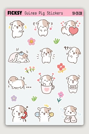 Kawaii Stili Sevimli Guinea Pig Sticker Seti - 34 Adet Gine Pig Etiket Çıkartma