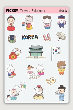 Kawaii Sevimli Hayvanlar Japonya Kore Seyahat Temalı Sticker Seti - 46 Adet Travel Etiket Çıkartma