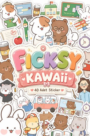 Kawaii Stili Sevimli Hayvanlar Eğitim Öğretmen Temalı Sticker Seti - 40 Adet Etiket Çıkartma