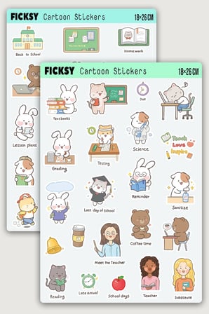 Kawaii Stili Sevimli Hayvanlar Eğitim Öğretmen Temalı Sticker Seti - 40 Adet Etiket Çıkartma