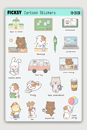 Kawaii Stili Sevimli Hayvanlar Eğitim Öğretmen Temalı Sticker Seti - 40 Adet Etiket Çıkartma