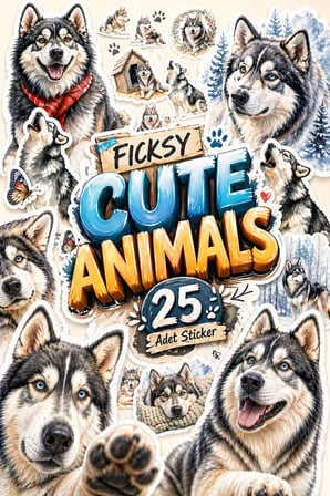 Sibirya Kurdu Köpek Sticker Seti - 25 Adet Etiket Çıkartma