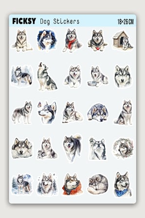 Sibirya Kurdu Köpek Sticker Seti - 25 Adet Etiket Çıkartma