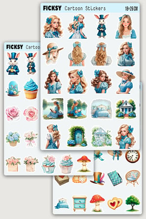 Alice Harikalar Diyarında Sticker Seti - 70 Adet Etiket Çıkartma