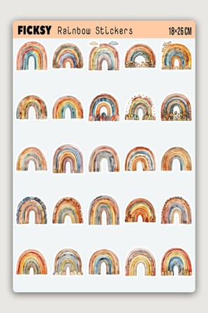 Gökkuşağı Sticker Seti - 25 Adet Yuvarlak Etiket Çıkartma