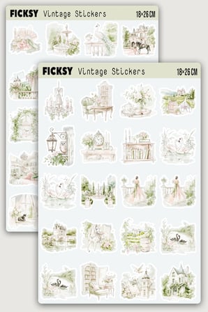 Fransız Vintage Sticker Seti - 40 Adet Etiket Çıkartma