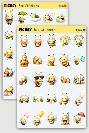 Sevimli Arı Sticker Seti - 50 Adet Etiket Çıkartma